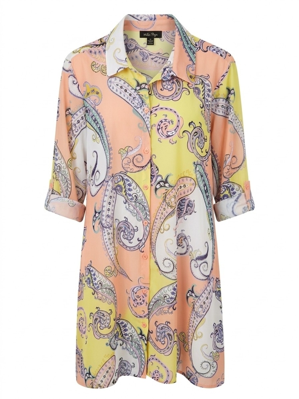 Melissa Paige Peach, Yellow & White Paisley Button Tunic